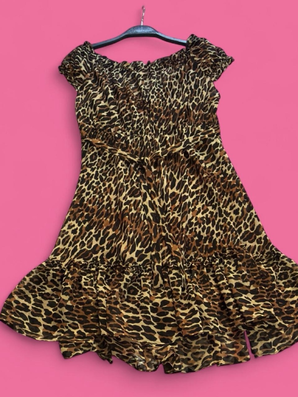 Y2k Vintage Betsey Johnson Leopard Print Dress with Pink Ribbon Accents - Picture 8 of 8
